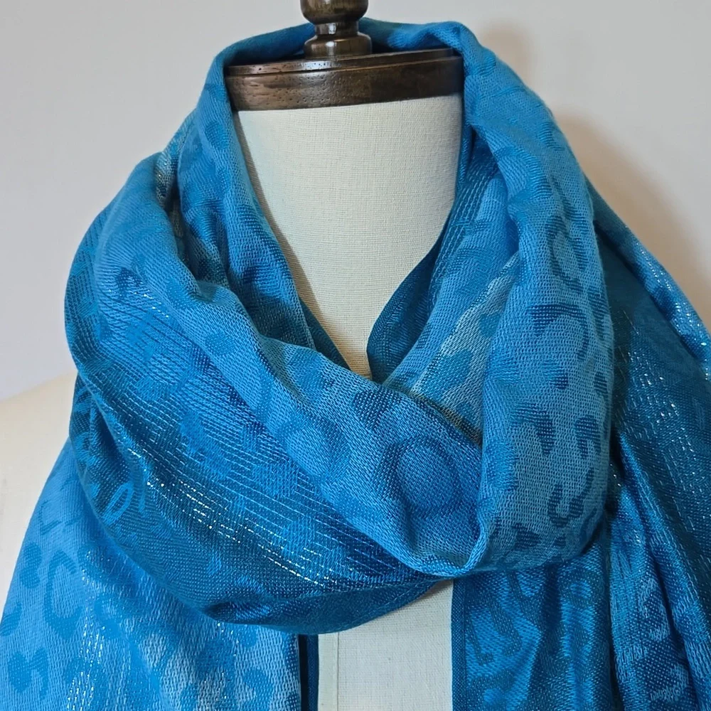 Pashmire Blue Ombre Leopard Animal Print Fringed‎ Scarf Wrap Classy